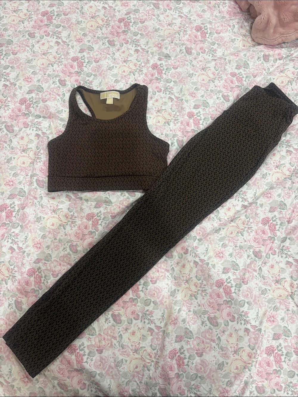 Women’s Brown Patterned Active Crop Top and Leggings Set